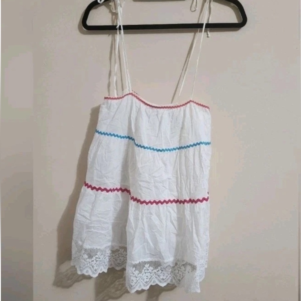 Vintage Victoria's Secret White babydoll Camisole with Red and Blue Details